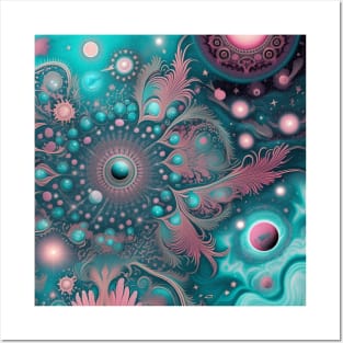 Other Worldly Designs- nebulas, stars, galaxies, planets with feathers Posters and Art